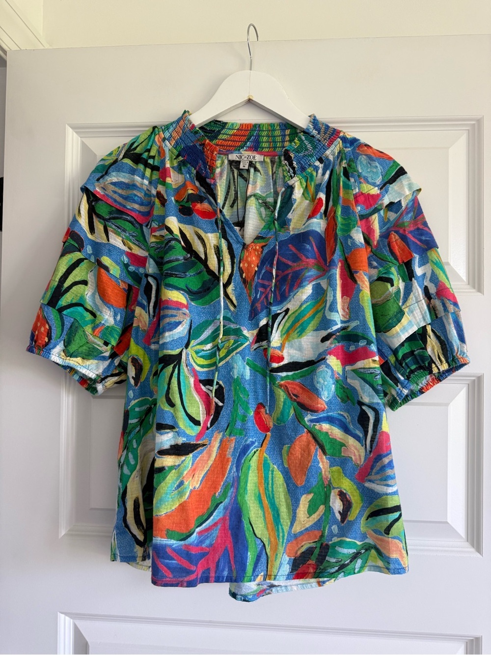 NIC+ZOE Island Beat Smocked Collar Top NWT